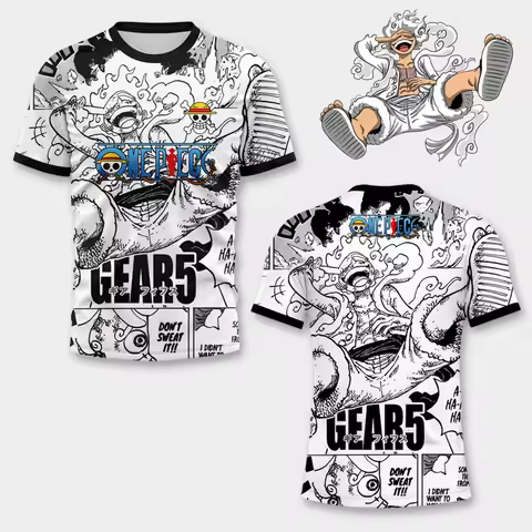 One Piece Luffy Gear 5 Nika Manga Style 3D Soccer Jersey Men's Anime Football Tee Summer Children's