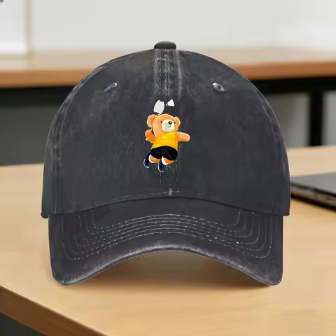 Teddy Bear Playing Badminton Print Casual Baseball Cap Summer for Young Men And Women Trucker Hat Su