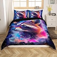 Erosebridal Cartoon Racoon Queen Duvet Cover Watercolor Animal Bedding Set for Boys Girls, Psychedel