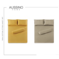 Aussino Plain Dye Solid Colored 100% Cotton Fitted Sheet Set