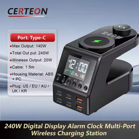 Station 240W 140W Charging 240W Charging Station 9 in 1 PD3.1 140W USB C Wireless Charger Digital Al