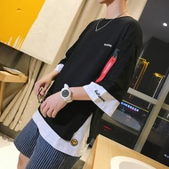 Three-Quarter sleeve T-shirt Seven inch sleeve T-shirt Summer Loose Five-Quarter sleeve T-shirt Men'