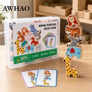 [AWHAO] Wooden Creature Stacking Toy Illustrated Creature Stacking Blocks Compact Educational