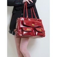 H HIATUS Retro Oil Wax Leather Motorcycle Bag vintage Large Capacity Lock Multi-Pocket Shoulder Tote