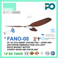 PO FANO-08 36" Smart WIFI-Enabled Ceiling Fan with 20W Dimmable RGB LED Light Kit (Optional)