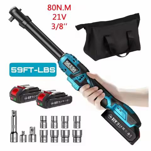 SEESII 3/8" 21V Cordless Electric Wrench 80Nm 6.3'' Extended Electric Ratchet Wrench Rechargeable An