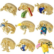 Statement Luggage Camera Passport Rings for Women Gold Plated Travelling Rings Wide Rings rigq74