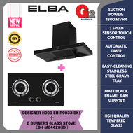 ELBA [COMBO SET] Designer Hood EH-R9033(BK) + 2 Burners Glass Stove EGH-M8442G(BK) - Elba Malaysia W