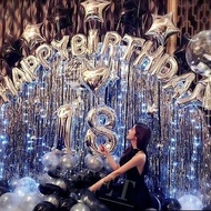 [HCM]Bộ Bóng Trang Trí Tiệc Sinh Nhật +2 Rèm kim tuyến+20 bóng tròn+Bóng số tuổi+Bóng TIM SAO