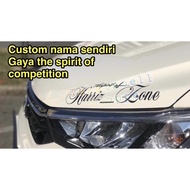 Sticker custom nama bonet kereta/custom nama gaya the spirit of competition/sticker kereta/sticker n