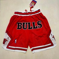 JustDonNBA BULLS BULLS Retro Red Basketball Pants American Shorts High Street Embroidery Heavy Doubl
