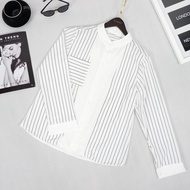 เสื้อเชิ้ต lll Freesize lll TUM008 คอจีน แขนยาว ลายทางกระเป๋าหนา เนื้อผ้าไหมอิตาลีอย่างดี