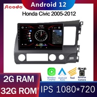 Acodo รถวิทยุ 2din สเตอริโอ Android สำหรับ Honda Civic 2004-2012 Android 12 นิ้ว 2G RAM 16G 32G ROM Quad Core Touch แยกหน้าจอทีวีนำทาง GPS สนับสนุนวิดีโอพร้อมกรอบ