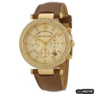 Chris代購 Michael Kors MK2249 皮革錶帶三眼女錶 時尚水晶鑲鑽腕錶 歐美代購
