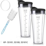 Blender Replacement Parts For Ninja Ss101, 24 Oz.slim Single-serve Cups Kit With To-go Lids, Fits Ss