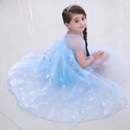 Kids Girl Frozen Dress Princess Evening Dress with Cape Elsa Costume For 3-12 Years Old