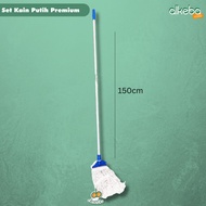 Mop pel Set Komplit kain putih standar tongkat frame mop kain pel dorong 1 set