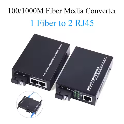 1 Pair Gigabit Fiber Optical Media Converter 10/100/1000Mbps Single Mode 1 Fiber to 2 RJ45 UPC/APC S