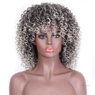 วิกผม Afro หยิกสั้น ๆ กับ Bangs ธรรมชาติดูเป็นธรรมชาติ Ub-TH