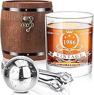 LIGHTEN LIFE 40th Birthday Gifts for Men,1985 Whiskey Glass Set in Barrel Box,40 Years Old Gifts,40t