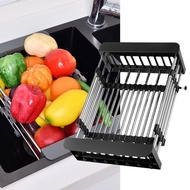 Stainless Steel Tableware Drain Basket Adjustable Dish Storage Rack Scalable Dish Drainer Rack Scratch Proof for Kitchen Gadgets