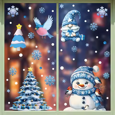Merry Christmas Window Stickers Santa Claus Gift Xmas Decals Christmas Snowman Decoration for Home S