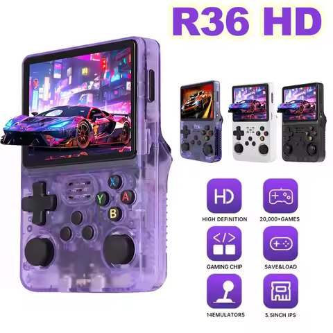 R36HD Portable Gaming Players Retro Handheld Video Game Console 3.5-inch IPS Screen Built-in 64G 200