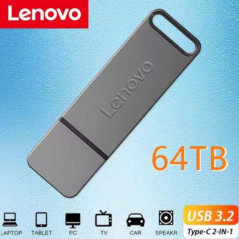Lenovo 64TB Pendrive U Disk USB3.0 High Speed 180MB/s Free Case Film Studio 16TB Metal Flash Drive W