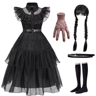Kids Halloween performance costume, Family Wednesday black dress, Addams cosplay costume