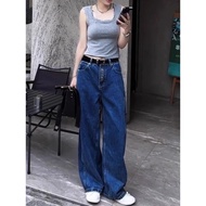[YOUNG] High Waist Denim Daddy Pants Retro Women Summer Plus Size Fat mm Casual All-Match Machete Pa