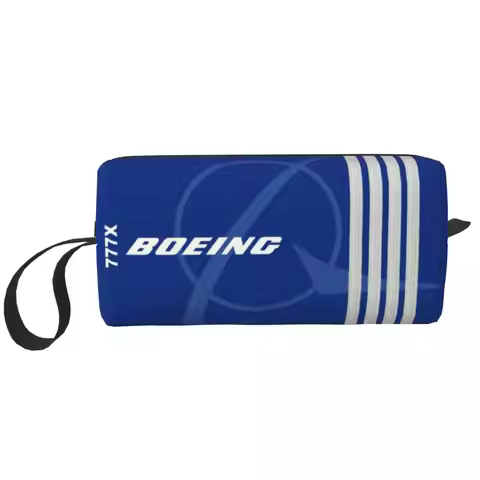 Cute Boeing 777X Captain Stripes Travel Toiletry Bag Women Aviation Aviator Flight Pilot Makeup Cosm