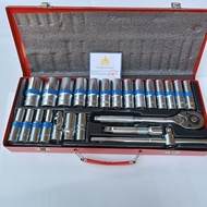 EURO KING TOOLS ชุดบล็อก 24 ชิ้น/ชุด 1/2" (4หุน) ลูกบล็อกยาว  6 เหลี่ยม ชุบโครเมี่ยม แท้ 100%