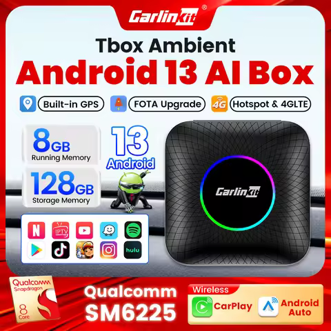 Android 13 LED CarlinKit Android Ai Box Wireless CarPlay Android Auto Qualcomm SM6225/SDM660 GPS For