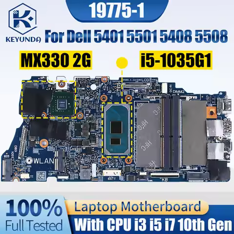 19775-1 For Dell 5401 5501 5408 5508 Notebook Mainboard i3 i5 i7 10th Gen MX330 2G 0TG76R 085C41 Lap