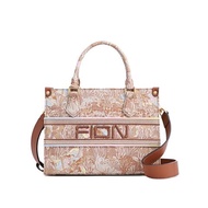 FION FION Jin Fresco Jacquard With Cow Leather Medium Tote Bag