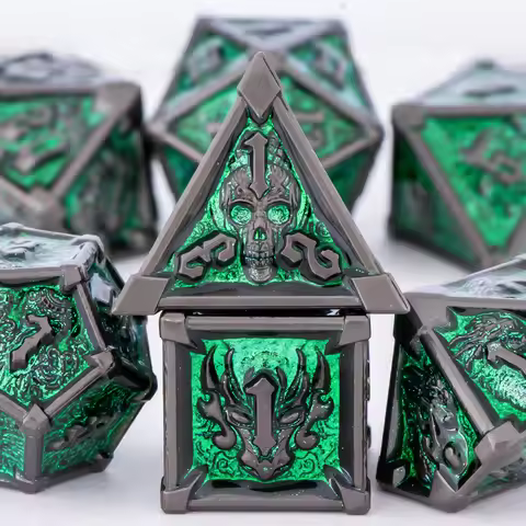 DnD Green Metal Dice Set, Metal D&D Dice for Table Games, Dice Set DnD for Dungeons and Dragons, 6 S