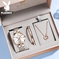 PLAYBOY [ของแท้ 100%] นาฬิกาผู้หญิงกันน้ํา 2024 ใหม่หรูหราแฟชั่นปฏิทินโรสโกลด์ควอตซ์นาฬิกาของขวัญสร้
