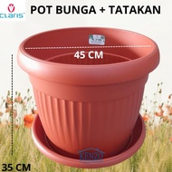Trendi Pot + Tatakan Bunga 40 45 Cm Tanaman Hias Jumbo Besar Plastik
