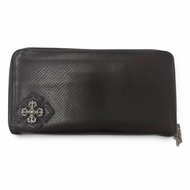 成色極佳 □ CHROME HEARTS REC F ZIP 皮革鏤空匕首拉鍊長錢包，ブラウン銀色，男士