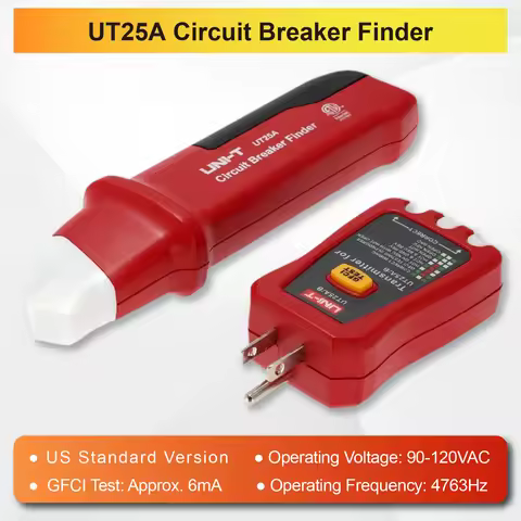UT25A Circuit Breaker Finder GFCI Outlet Tester Battery Powered 90‑120VAC Breaker Tracer with LED Li