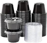 [100 Sets - 2.5 oz.] Black Jello Shot Cups Condiment Containers with Lids | Sauce Cups, Portion Cups