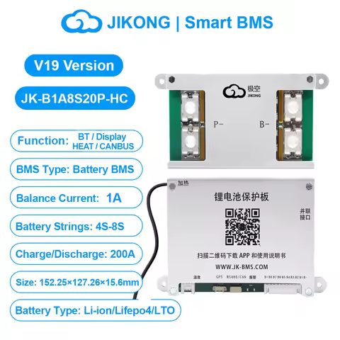 JIKONG JK BMS Smart BMS 1A 2A Active Balance Current 4S 8S 12V 24V bms 8s lifepo4 100A 200A 300A Con