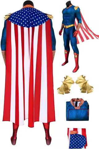 Fantasy Male Men Homelander Cosplay Jumpsuit Cloak Movie The Boys Roleplay Costume Outfits Halloween