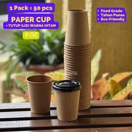 (50Pcs) (Kraft) Hot Paper Cup 8oz/240ml Laminated Chocolate Kraft | Heat Resistant Coffee Tea Hot Drink Paper Cups
