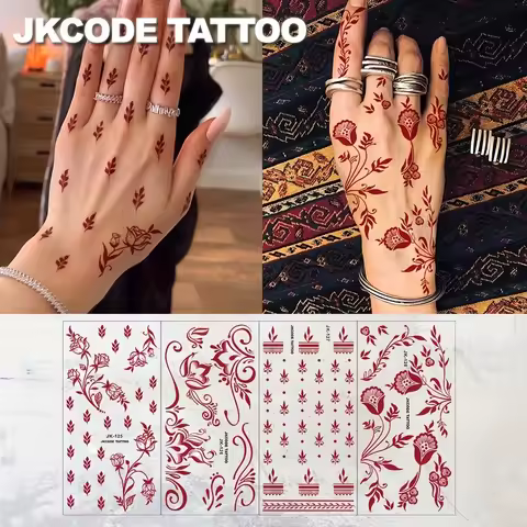 4 Pcs Minimalist Design, Ramadan Tattoos-Arabesque-Rose-Lotus-Jasmine-Tulip Henna Hand-Painted Tatto