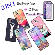 2 IN 1 ITEL A57 A57 Pro Painted Pattern Slim Soft Silicone Cartoon Case For ITEL A57 A57 Pro With Tempered Ceramic Protector Screen