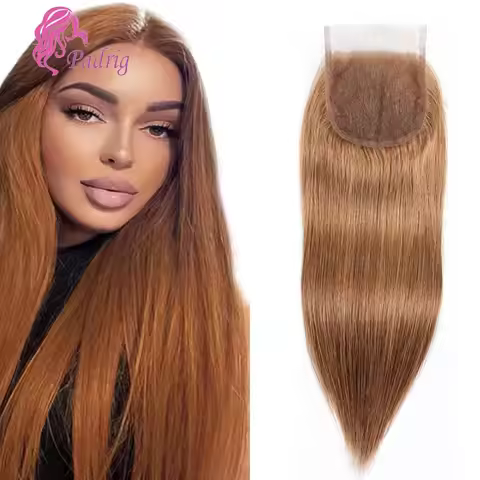 Straight #30 Brown Lace Closure 4X4 Transparent Lace 10-18 Inch Brazilian Virgin Hair Free Part Pre