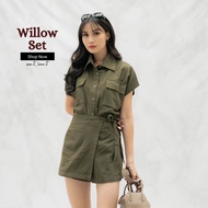 KEMEJA Willow Set Women's Short Sleeve Shirt Top With Skort Pants Skirt Casual Style Linen Material