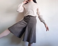 復古 70 年代棕色粗花呢闊腿褲 浪漫秋季風 分腿設計 XS 碼