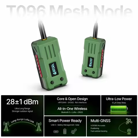 Meshcore Heltec 28±1dBm Mesh Node T096 Dev-Board Kit Case NRF52840 GPS Bluetooth USB-C Interface Sup
